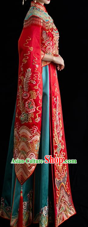 Chinese Wedding Ceremony Toasting Clothing Ancient Bride Garment Costumes Classical Embroidered Xiuhe Suits Traditional Red Hanfu Dress