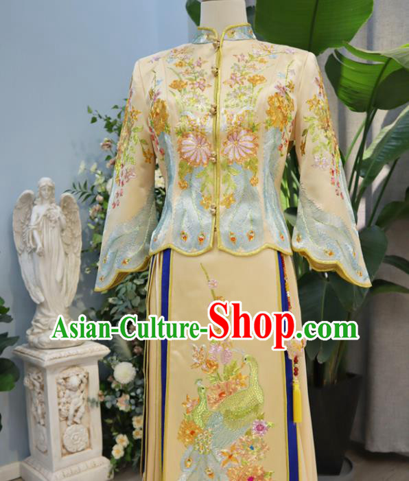 China Ancient Bridegroom Clothing Traditional Wedding Garment Costumes Male Tang Suits Golden Mandarin Jacket and Grey Long Robe
