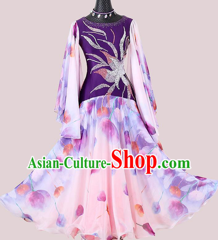 Professional International Dance Purple Dress Modern Dance Clothing Woman Waltz Competition Garment Costume Ballroom Dance Fashion