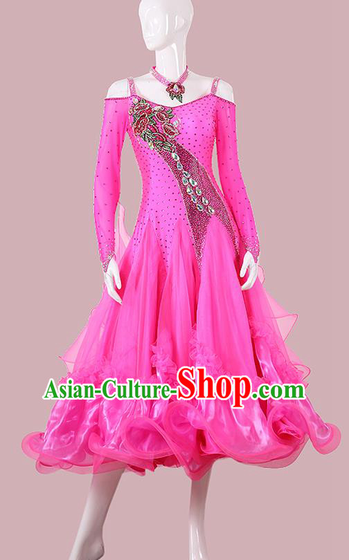 Professional International Dance Fashion Modern Dance Competition Clothing Woman Waltz Performance Garment Costume Ballroom Dance Rosy Dress