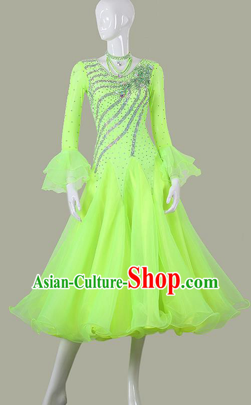 Professional Ballroom Dance Green Dress International Dance Fashion Modern Dance Competition Clothing Woman Waltz Performance Garment Costume
