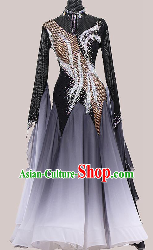 Professional Waltz Performance Garment Costume Ballroom Dance Black Dress International Dance Fashion Modern Dance Competition Clothing