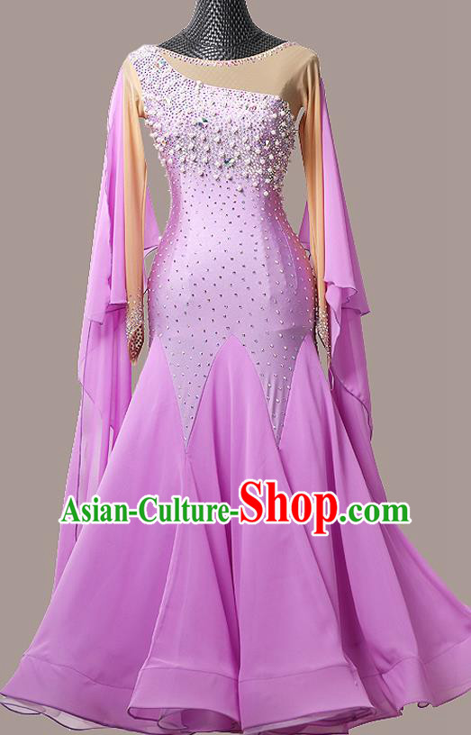 Professional Modern Dance Competition Clothing Waltz Performance Garment Costume Ballroom Dance Violet Dress International Dance Fashion