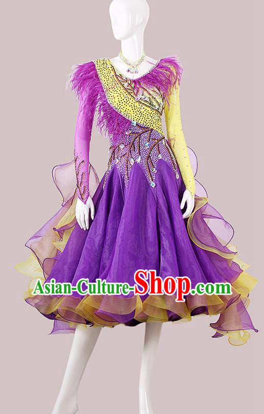 Professional Ballroom Dance Purple Dress International Dance Fashion Modern Dance Competition Clothing Waltz Performance Garment Costume