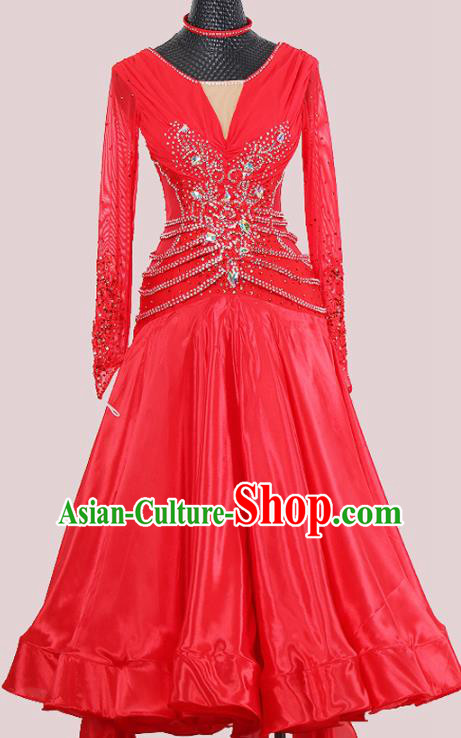 Professional International Dance Garment Modern Dance Performance Fashion Waltz Competition Clothing Ballroom Dancing Red Dress