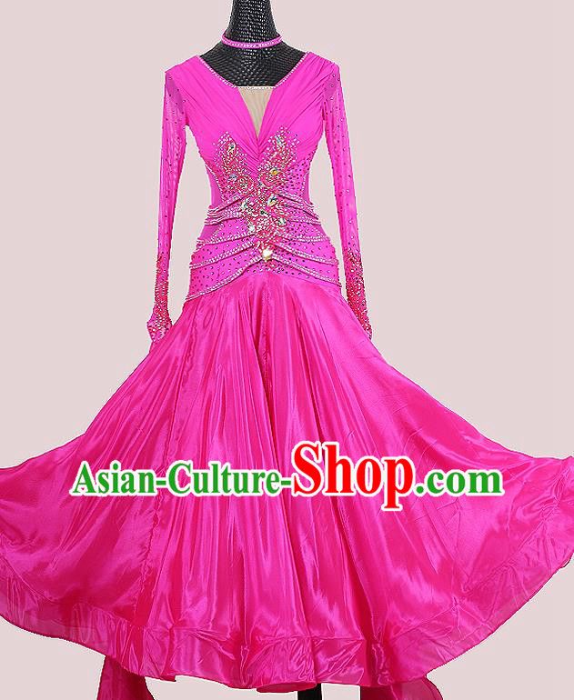 Professional Ballroom Dancing Rosy Dress International Dance Garment Modern Dance Performance Fashion Waltz Competition Clothing