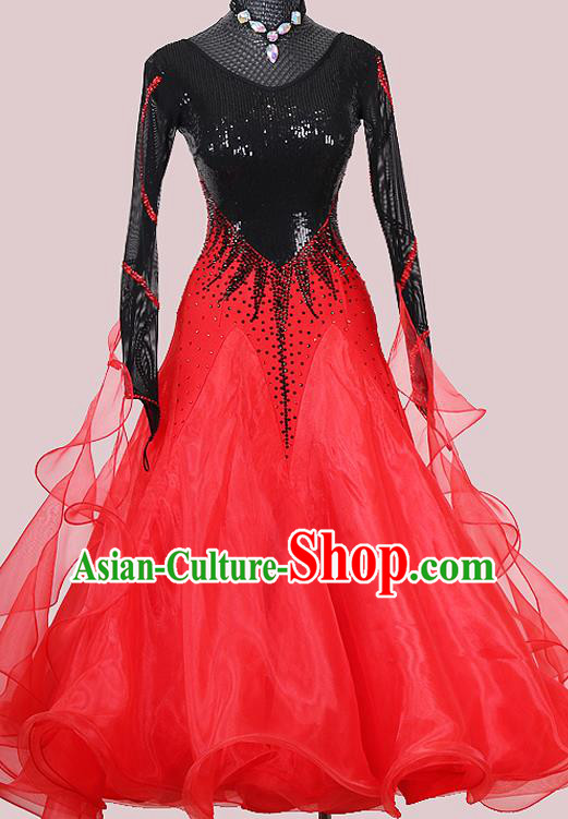 Professional International Dance Competition Garment Modern Dance Fashion Waltz Performance Clothing Ballroom Dancing Red Dress