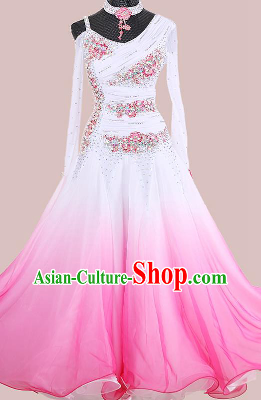 Custom Modern Dance White Dress International Dance Garment Ballroom Dancing Competition Clothing Waltz Performance Fashion
