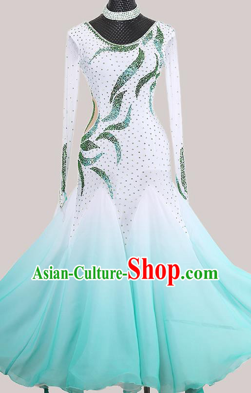 Custom Waltz Performance Fashion Modern Dance Light Green Dress International Dance Garment Ballroom Dancing Competition Clothing