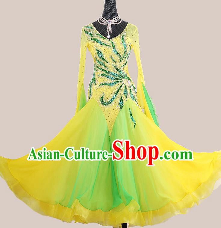 Custom International Dance Garment Ballroom Dancing Clothing Waltz Competition Fashion Modern Dance Yellow Dress