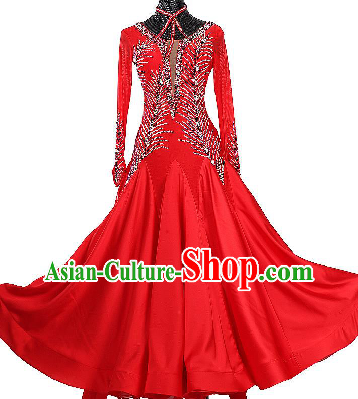 Custom Ballroom Dancing Performance Clothing Waltz Competition Fashion Modern Dance Garment International Dance Red Dress