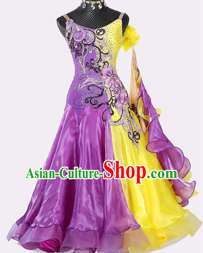 Custom International Dance Embroidered Purple Dress Ballroom Dancing Performance Clothing Waltz Competition Fashion Modern Dance Garment