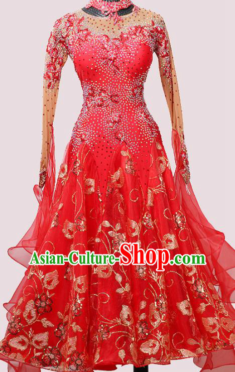 Custom Ballroom Dancing Clothing Waltz Performance Fashion Modern Dance Garment International Dance Competition Red Dress