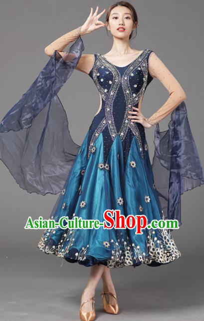 Custom International Dance Garment Performance Costume Waltz Competition Navy Dress Ballroom Dancing Fashion Modern Dance Clothing