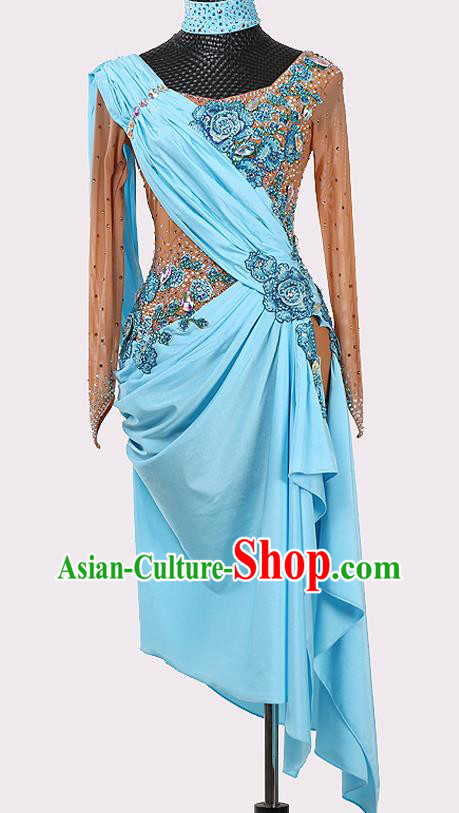 Top Cha Cha Dance Blue Dress Modern Dance Competition Clothing Ballroom Dance Fashion Latin Dance Costume