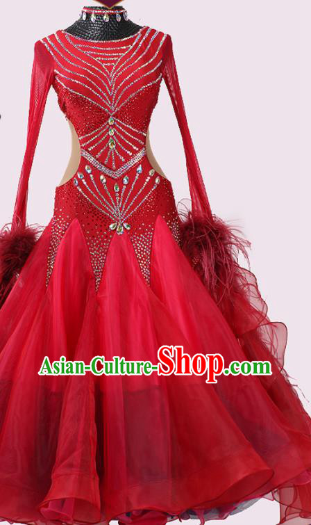 Custom Waltz Performance Red Dress Ballroom Dancing Fashion Modern Dance Clothing International Dance Garment Costume