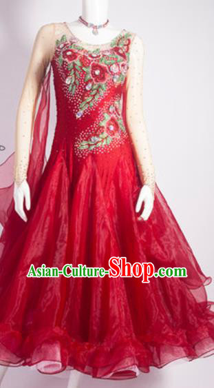 Custom Modern Dance Clothing International Dance Garment Costume Waltz Performance Wine Red Dress Ballroom Dancing Fashion