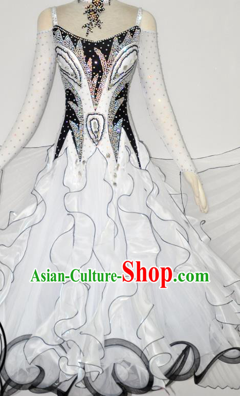Custom Woman Waltz Performance Dancewear Ballroom Dancing Costume Modern Dance White Dress International Dance Competition Garment