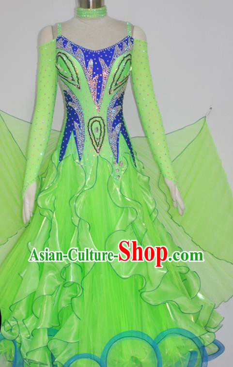 Custom International Dance Competition Garment Woman Waltz Performance Dancewear Ballroom Dancing Costume Modern Dance Light Green Dress