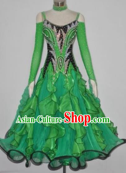 Custom International Waltz Green Dress Performance Dancewear Ballroom Dancing Garment Modern Dance Clothing
