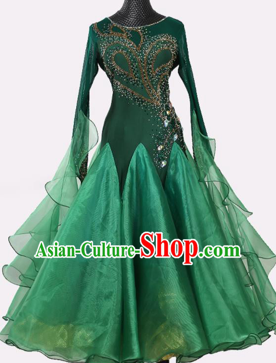 Custom International Dance Performance Green Dress Ballroom Dancing Tango Clothing Waltz Competition Costume Modern Dance Fashion