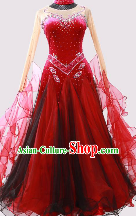 Custom Modern Dance Fashion Garment International Dance Red Pleuche Dress Ballroom Dancing Clothing Waltz Dancewear