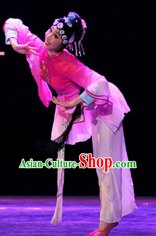 China Folk Dance Rosy Uniforms Fan Dance Costumes Yangko Dance Outfits Women Solo Dance Fashions