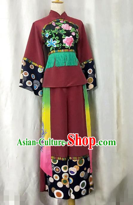 China Women Group Dance Fashions Folk Dance Wine Red Uniforms Fan Dance Costumes Yangko Dance Outfits