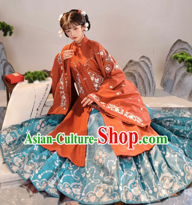 China Traditional Nobility Lady Garment Costumes Ancient Patrician Beauty Hanfu Dress Ming Dynasty Historical Clothing