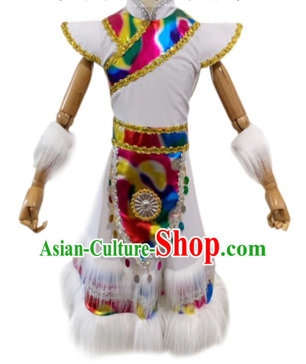 Chinese Mongolian Minority Stage Performance White Dress Ethnic Girl Festival Garment Costumes Mongol Nationality Folk Dance Clothing
