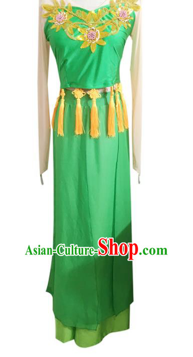 China Fan Dance Costumes Folk Dance Green Outfits Woman Group Dance Fashions Yangko Dance Uniforms