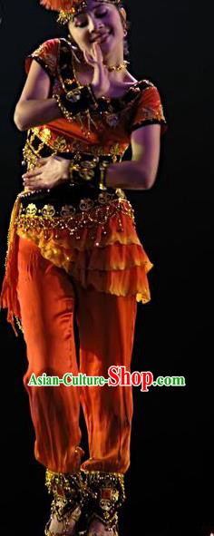 Chinese Hui Minority Performance Garment Costumes Loulan Nationality Folk Dance Clothing Ethnic Female Red Uniforms