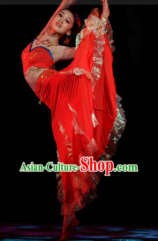 Chinese Dai Nationality Dance Clothing Ethnic Peacock Dance Red Dress Uniforms Yunnan Minority Performance Garment Costumes