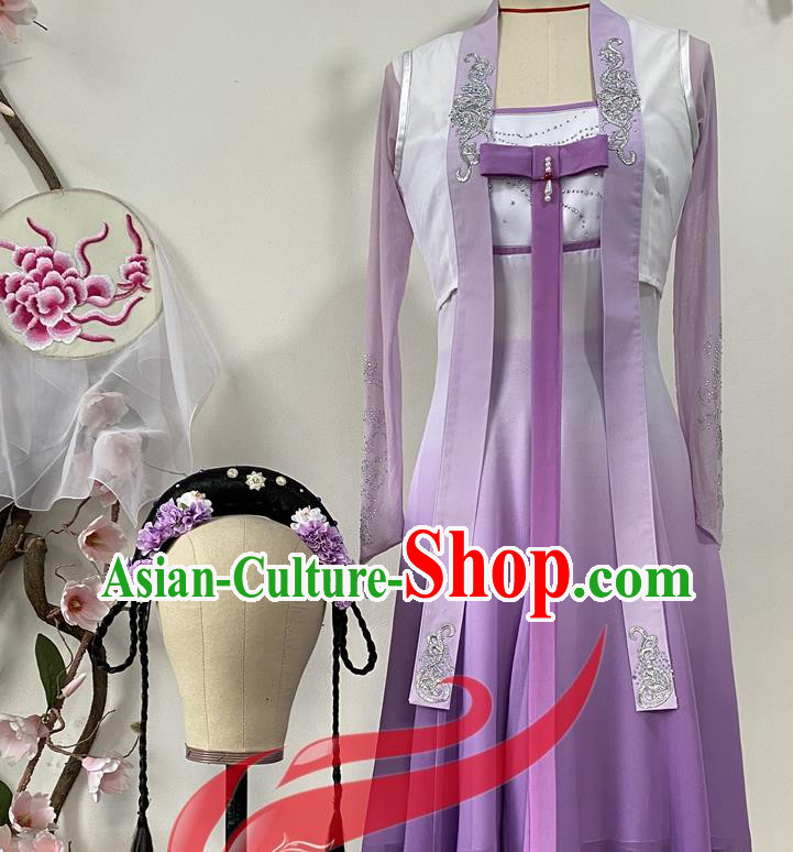 Chinese Stage Performance Purple Dress Outfits Woman Umbrella Dance Clothing Classical Dance Garment Costumes