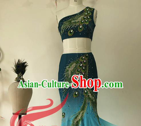 Chinese Yunnan Minority Performance Garment Costumes Dai Nationality Woman Pavane Clothing Ethnic Group Peacock Dance Navy Uniforms