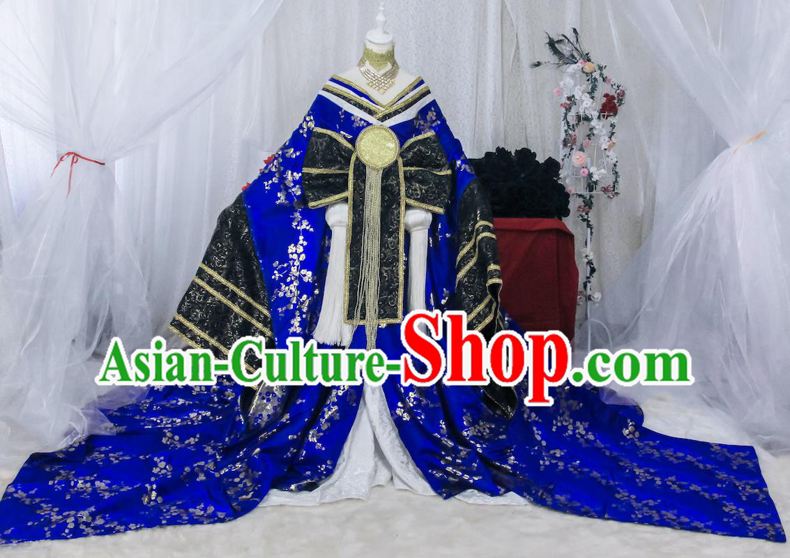 Custom Cosplay Empress Blue Kimono Dress Halloween Fancy Ball Garment Costume Korean Court Woman Clothing