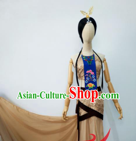 Chinese Hanfu Beauty Dance Clothing Classical Dance Garment Costumes Stage Performance Wang Zhaojun Khaki Dress Outfits