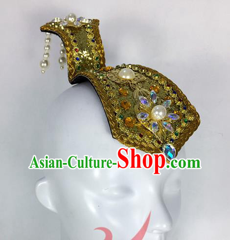 Top China Flying Apsaras Dance Hair Accessories Classical Dance Golden Hair Crown Woman Group Dance Headdress