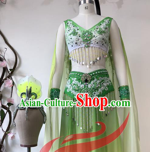 Chinese Classical Dance Garment Costumes Stage Performance Green Dress Outfits Woman Jasmine Flower Dance Clothing