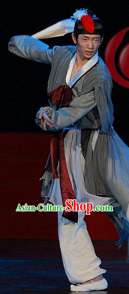Chinese Classical Dance Garment Costumes Stage Performance Grey Outfits Cosplay Male Solo Dance Clothing
