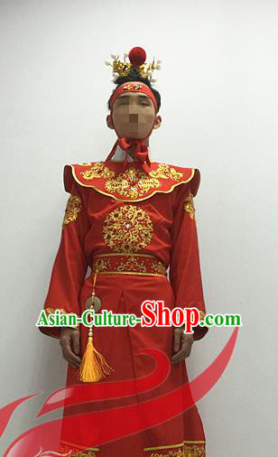 Chinese Male Stage Performance Red Outfits Cosplay Childe Jia Baoyu Clothing Classical Dance Garment Costumes