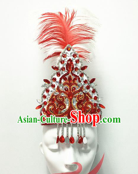 Top China Kazak Nationality Dance Hair Accessories Ethnic Stage Performance Headdress Xinjiang Minority Woman Group Dance Red Feather Hat