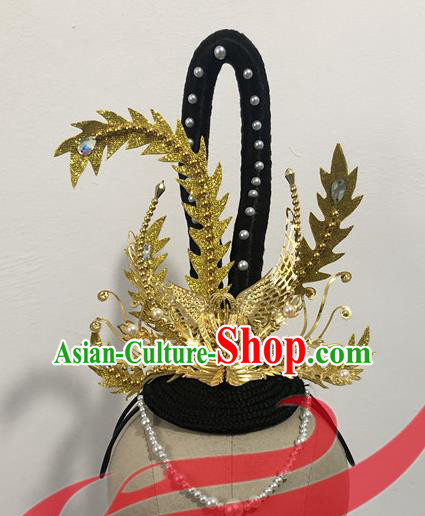 Top China Female Group Hanfu Dance Hair Accessories Stage Performance Headdress Classical Dance Golden Phoenix Hair Crown