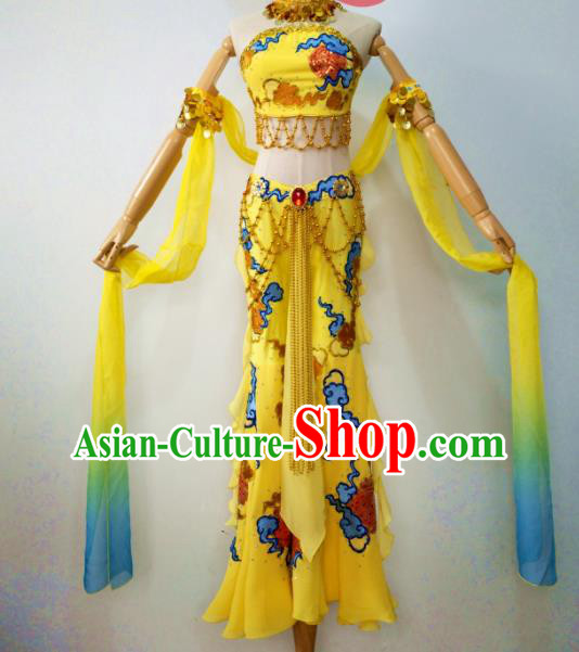 Chinese Stage Performance Flying Apsaras Yellow Outfits Female Group Dance Clothing Classical Dance Garment Costumes