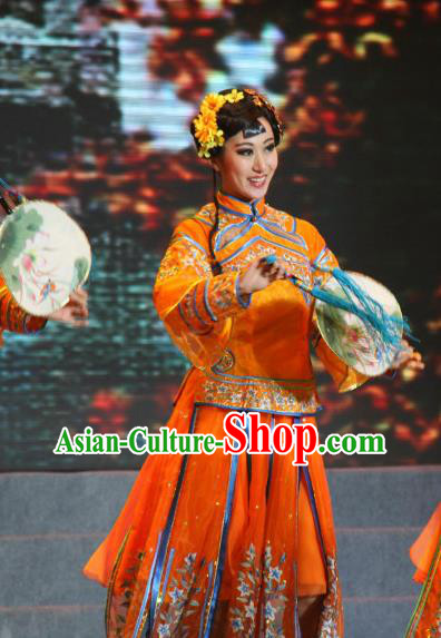 Chinese Female Group Dance Clothing Classical Dance Garment Costumes Stage Performance South Beauty Orange Dress Outfits