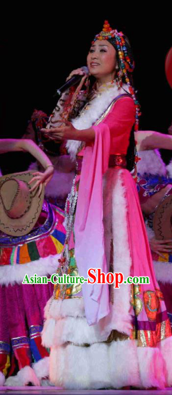 Chinese Zang Minority Performance Costumes Tibetan Nationality Folk Dance Clothing Ethnic Female Dance Red Dress Uniforms