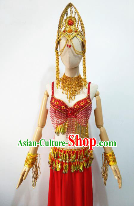 Top China Sanya Stage Performance Headdress Female Group Dance Tassel Hat Classical Dance Golden Hair Crown
