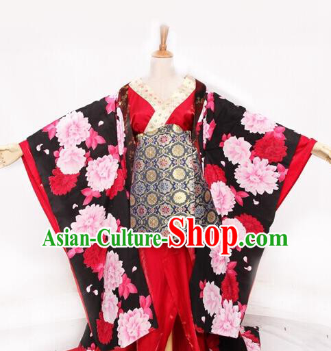 Custom Halloween Fancy Ball Courtesan Garment Costume Japanese Imperial Consort Clothing Cosplay Geisha Red Kimono Dress