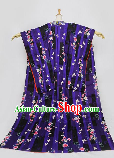 Custom Japanese Geisha Furisode Kimono Japan Cosplay Queen Printing Butterfly Blue Dress Clothing Courtesan Garment Costume
