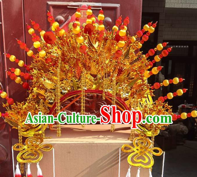 China Beijing Opera Diva Golden Phoenix Coronet Headdress Ancient Empress Helmet Shaoxing Opera Hua Tan Hat
